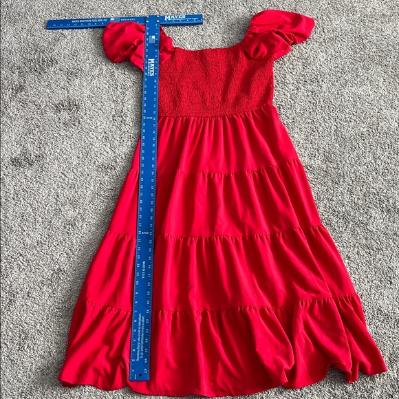 PRETTYGARDEN Women's Red Maxi Dress Puffy Sleeve Square-Neck Smocked - Size XL - Picture 6 of 8